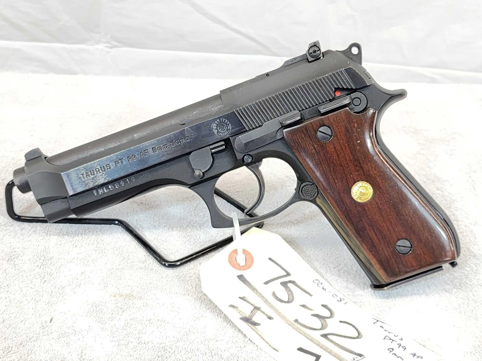 Taurus PT99 AF 9mm Semi Auto Pistol: 75.32 Nice clean gun great condition 5" barrel shiny bore good rifling SN THL58919