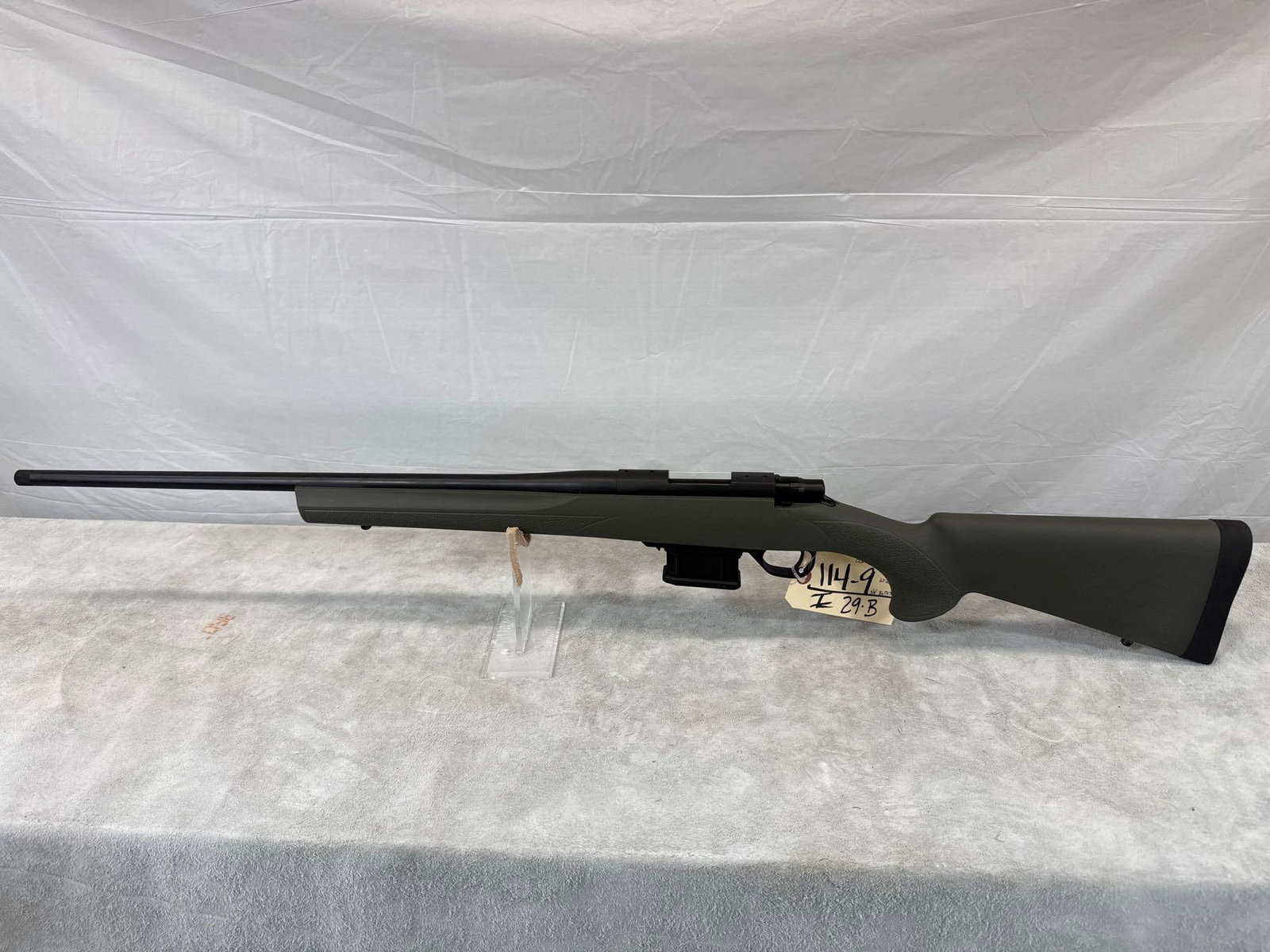 Howa 1500 6.5 Grendel Bolt Action Rifle: 114.9 New 22 inch threaded barrel 12x28 thread with good rifling shinny bore detachable magazine od green synthetic stock sn B677479