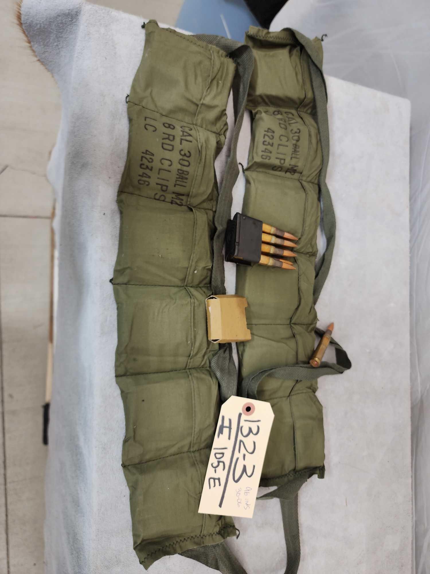 96 Rounds Of Military 30-06 Ammunition: 132.3 In bandoleers 8 round clips