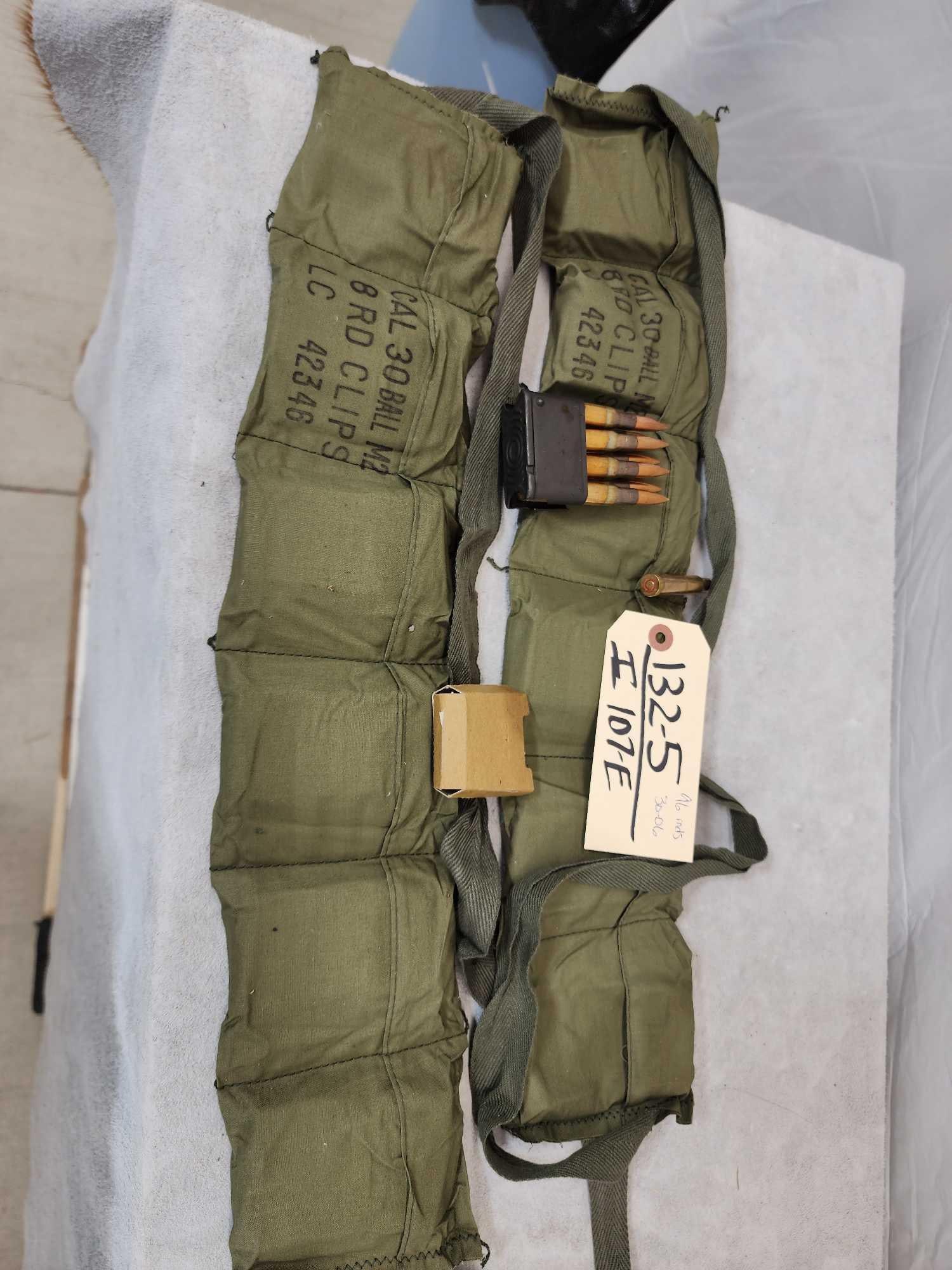 96 Rounds Of Military 30-06 Ammunition: 132.5 In bandoleers and 8 round clips