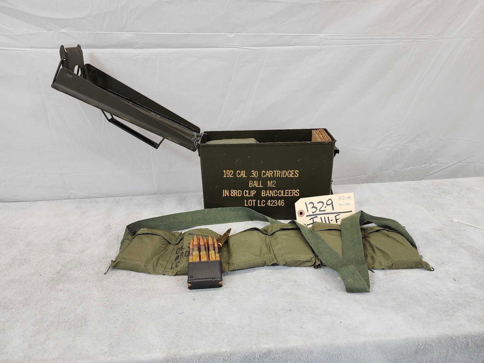 192 Rounds Of Military 30-06 Ammunition: 132.9 In bandoleers and 8 Round clips
