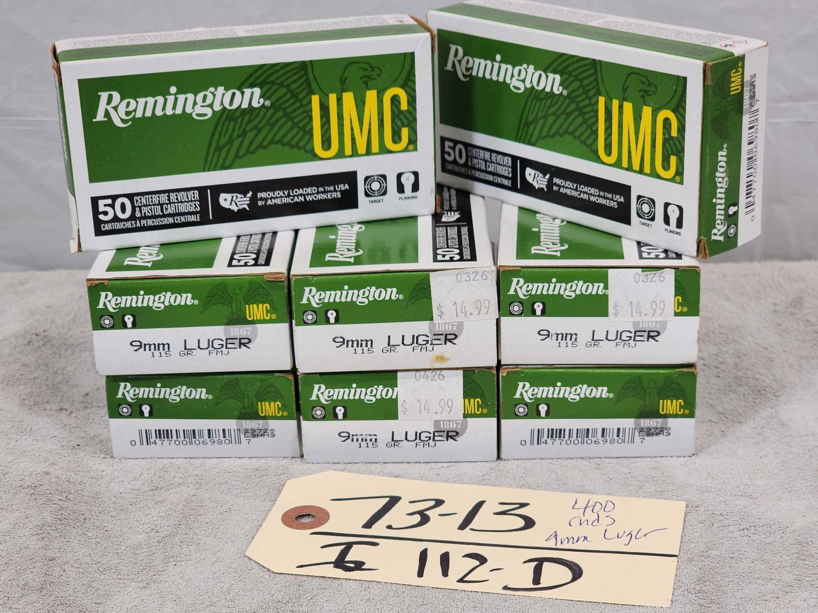 400 Rounds Of 9mm Ammunition: 73.13 Remington 115 grain FMJ
