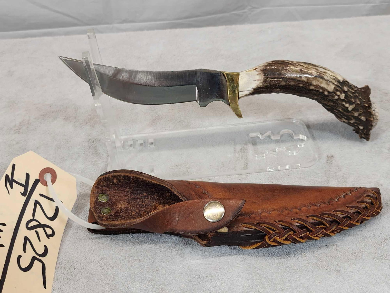 Hand Crafted Antler Handle Hunting Knife By Jacob's Custom: 128.25 Pretty knife quality craftsmanship 5.5" blade with custom leather sheath