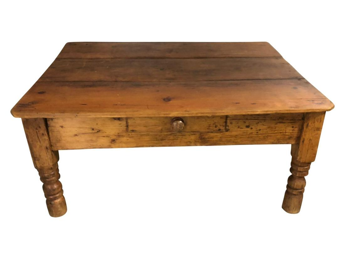 Antique English Pine Coffee Table with Drawer (1 of 7)