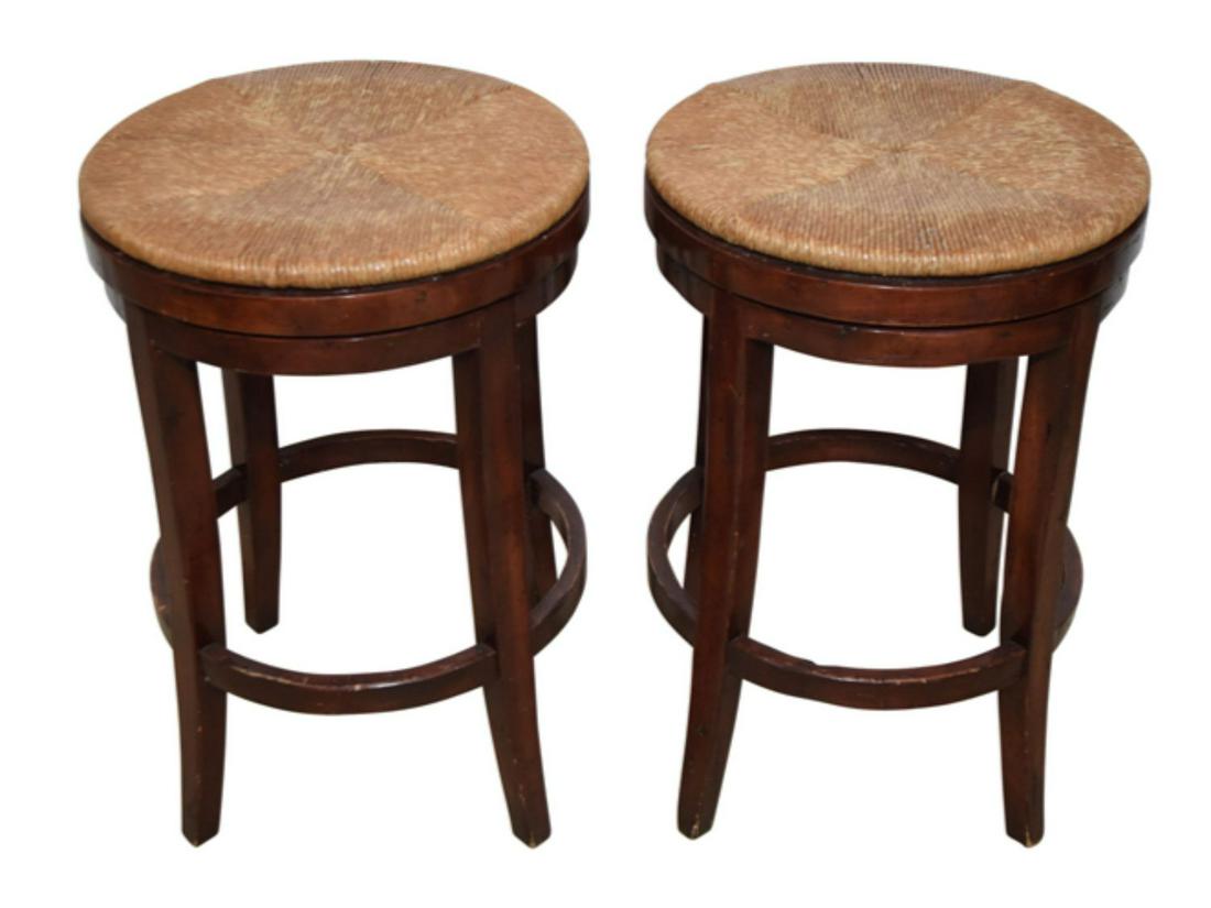 Guy Chaddock Wood and Rush Seat Swivel Stools, Pair (1 of 9)