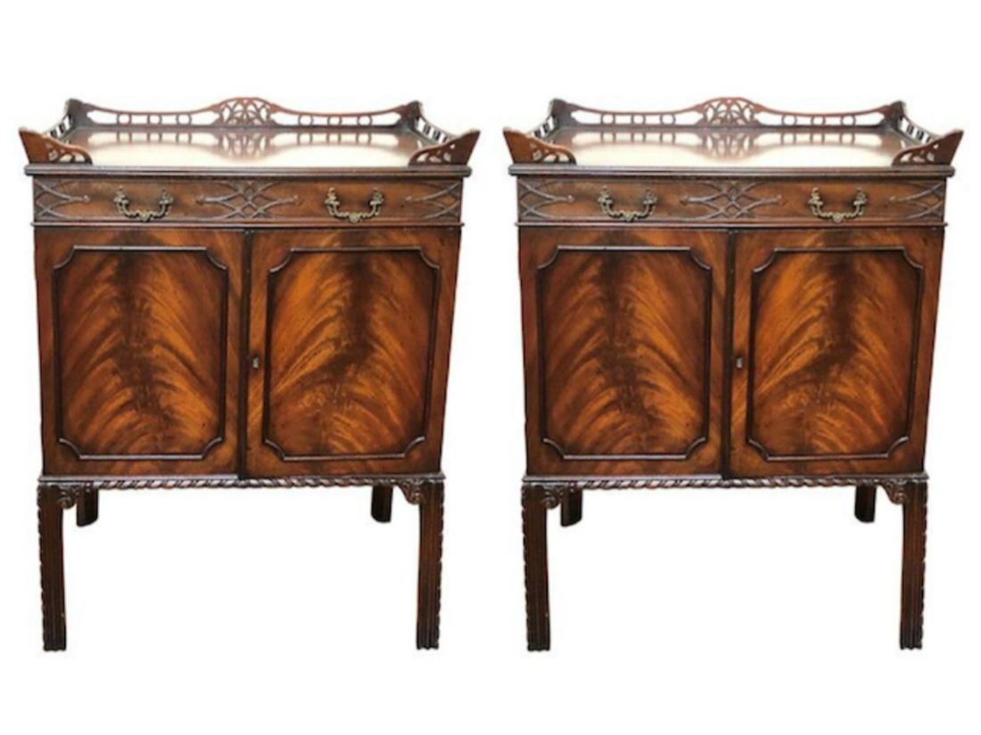 Chinese Chippendale Flame Mahogany Nightstands (1 of 6)