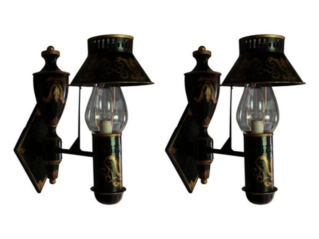 Antique Black & Gold Tole Gaslight Sconces (1 of 4)