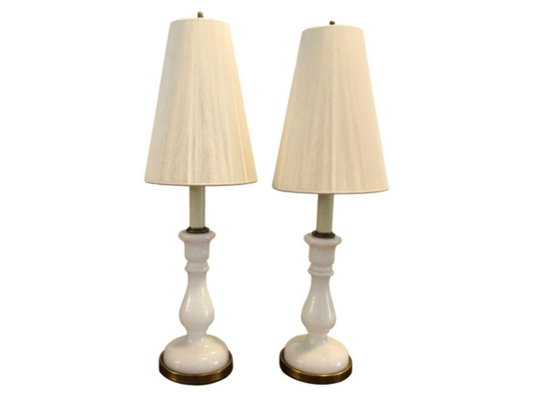 White Opaline Glass Table Lamps with String Shades (1 of 4)