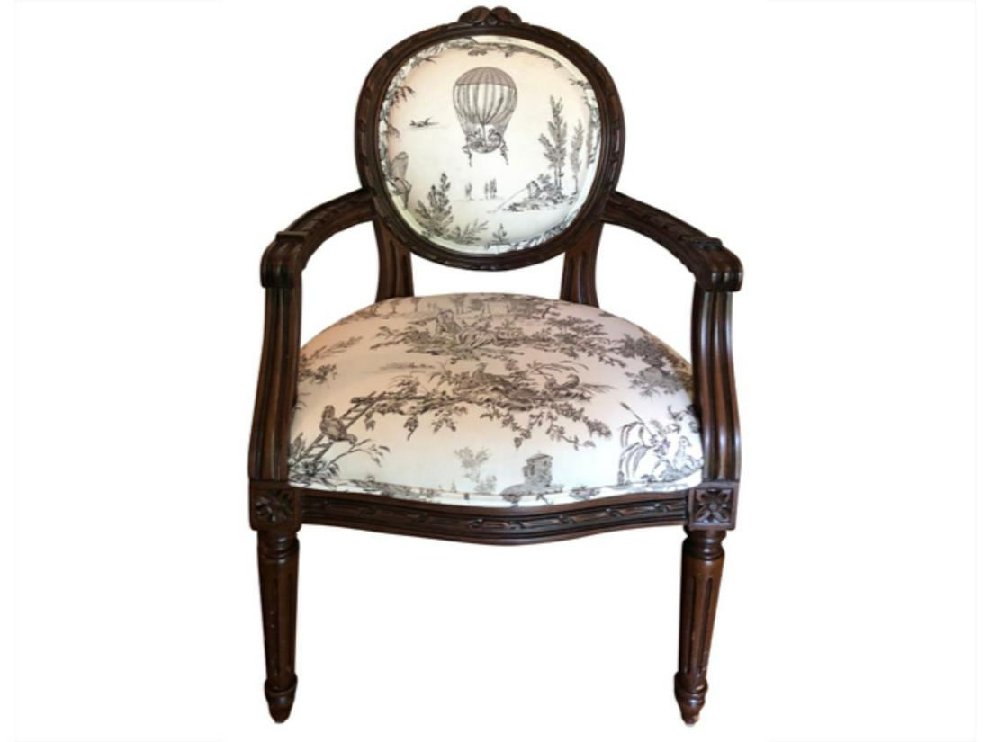 Miniature Bergere Chair: Chair: 18"w x 13"d x 28.5"h Seat height: 13" Arm height: 19.25"
