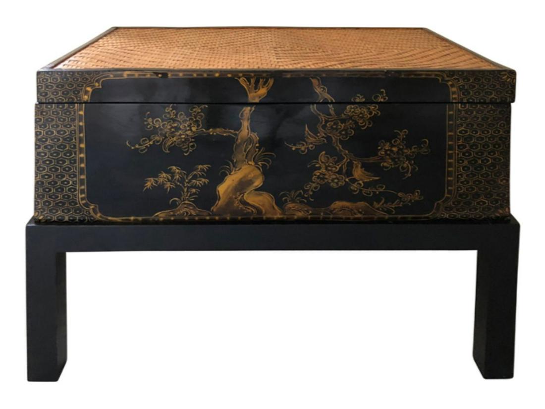 Chinoiserie Decorated Box on Stand with Rattan Top (1 of 6)