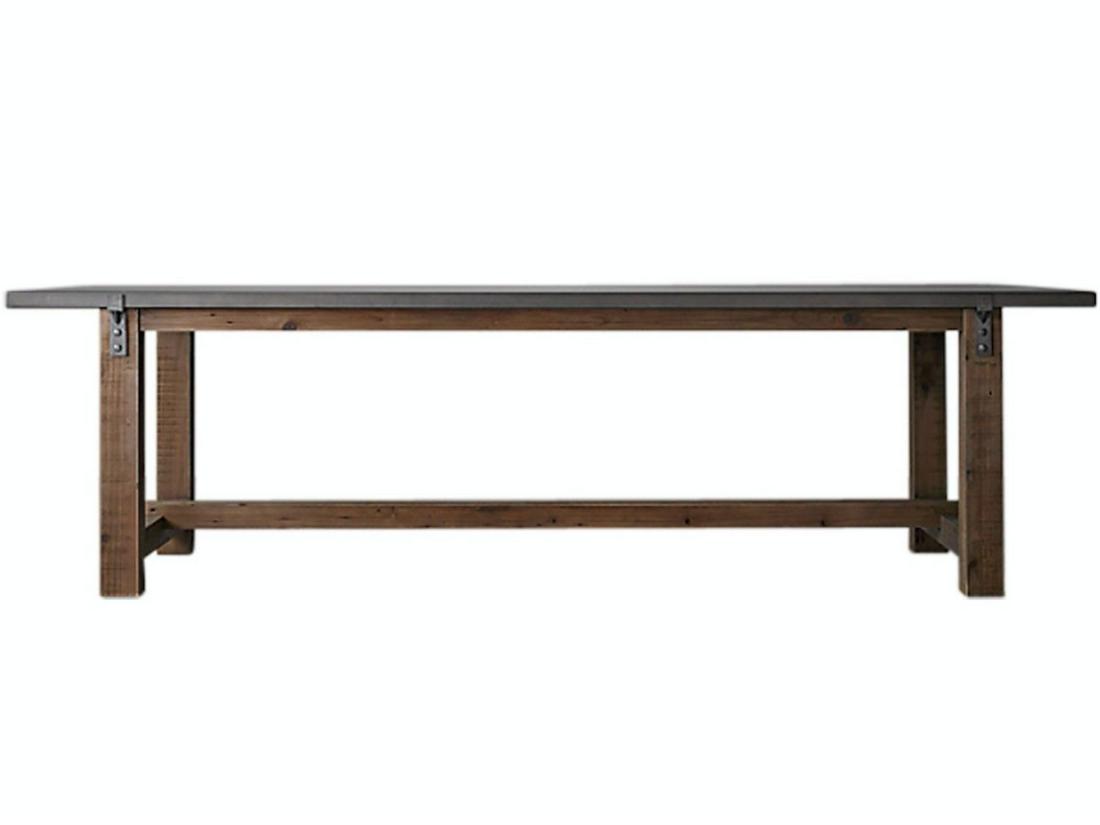 Restoration Hardware 120" Zinc-Top Dining Table: Recommended for indoor or covered patio use. 120″w x 39.5″d x 30.75″h