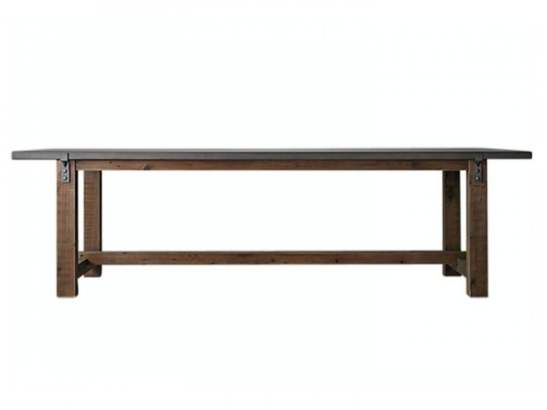 Restoration Hardware 120" Zinc-Top Dining Table: Recommended for indoor or covered patio use. 120″w x 39.5″d x 30.75″h