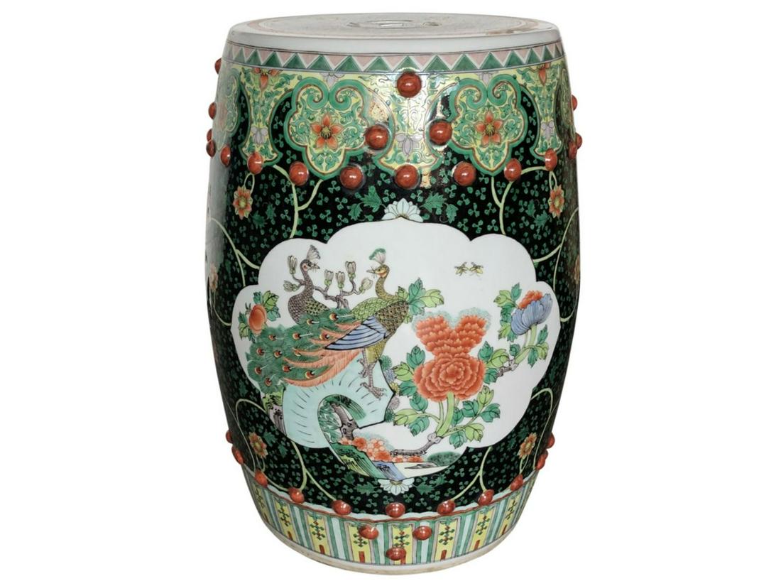 Vintage Asian Garden Stool with Peacock Motif (1 of 10)