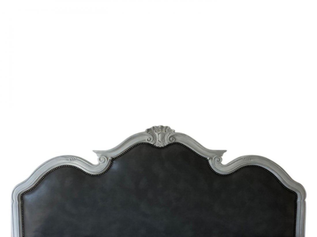 King Headboard with Carved Frame Upholstered in Leather (1 of 5)