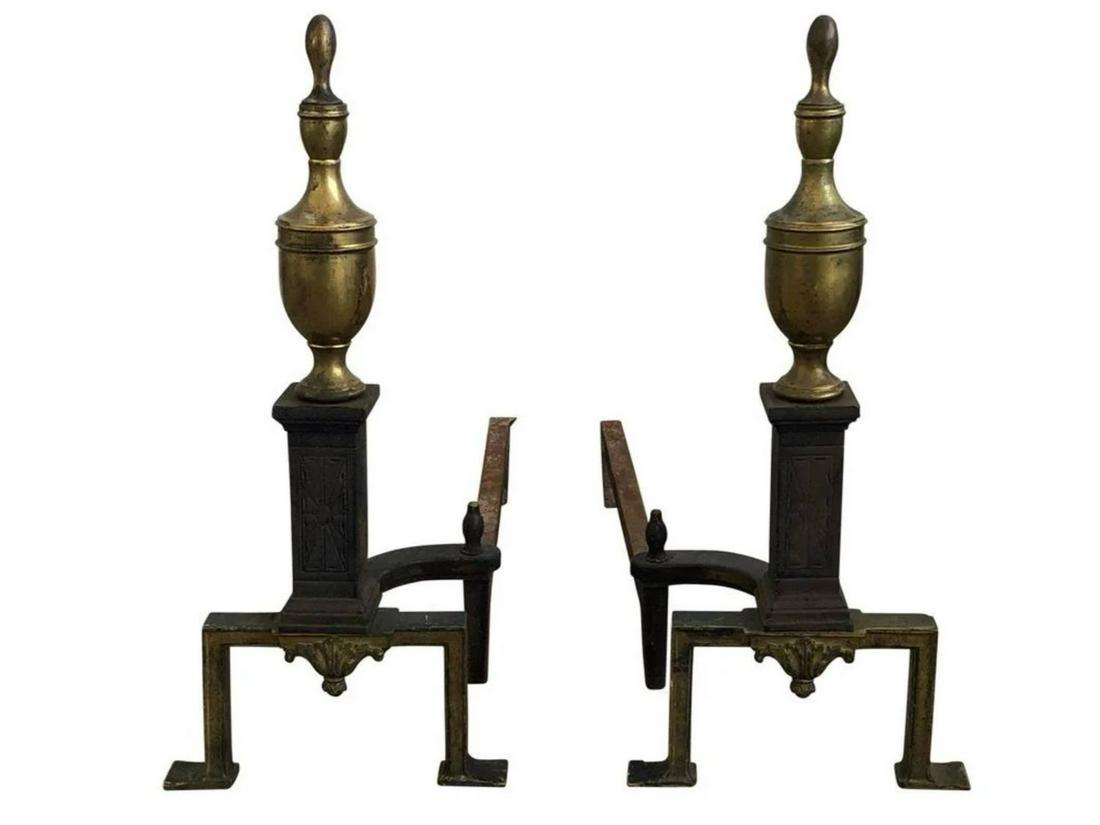 Antique Brass and Iron Andirons: Antique Brass and Iron Andirons