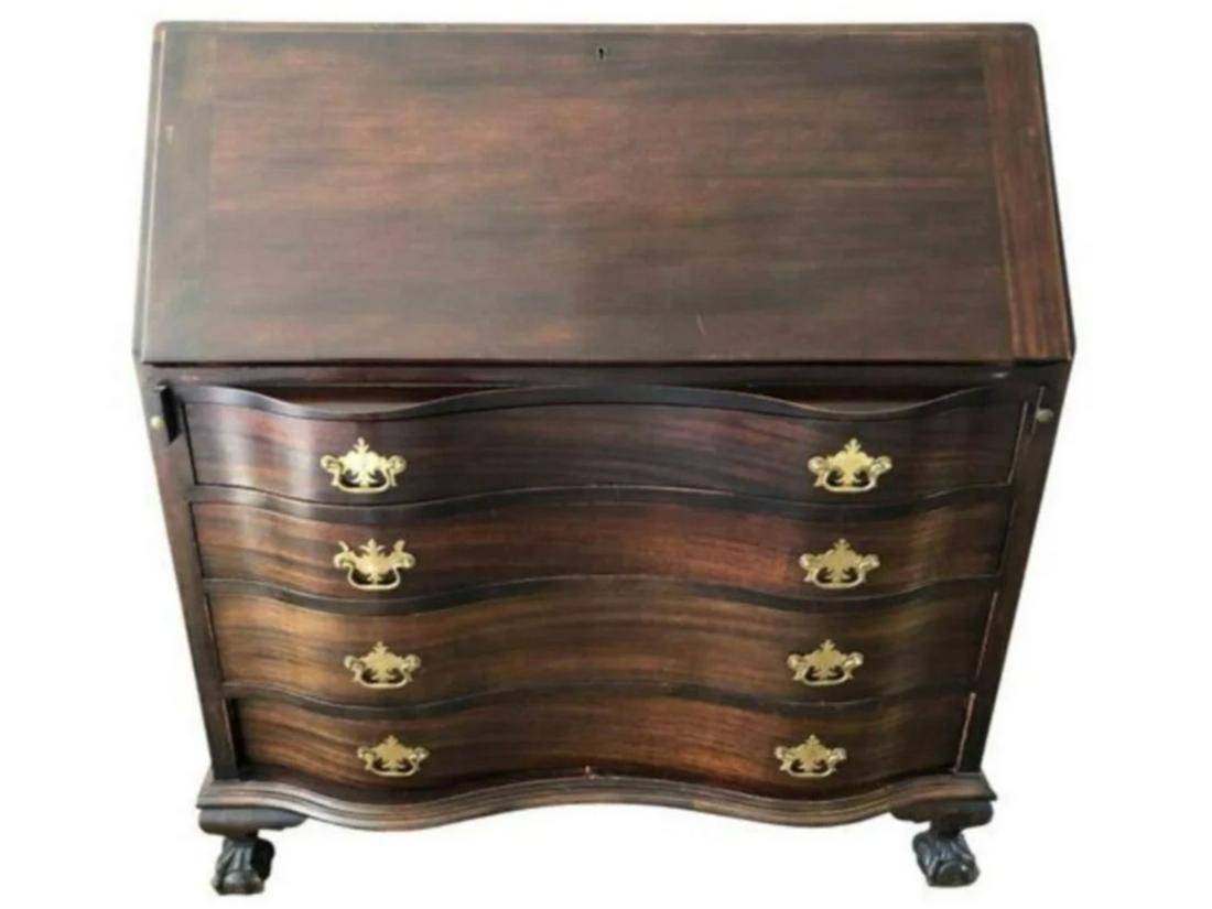 Antique Mahogany Chippendale Drop Front Secretary (1 of 8)