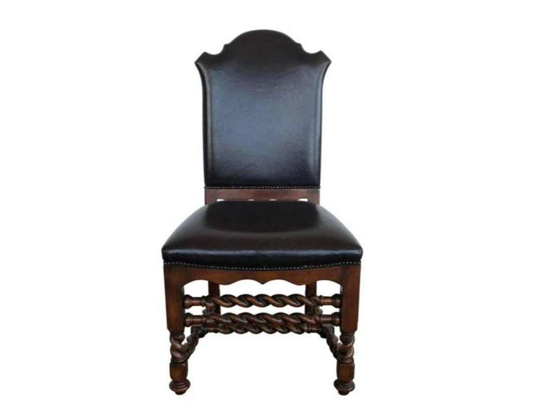 Theodore Alexander Spiral Turned Leather Chair, Dark (1 of 8)