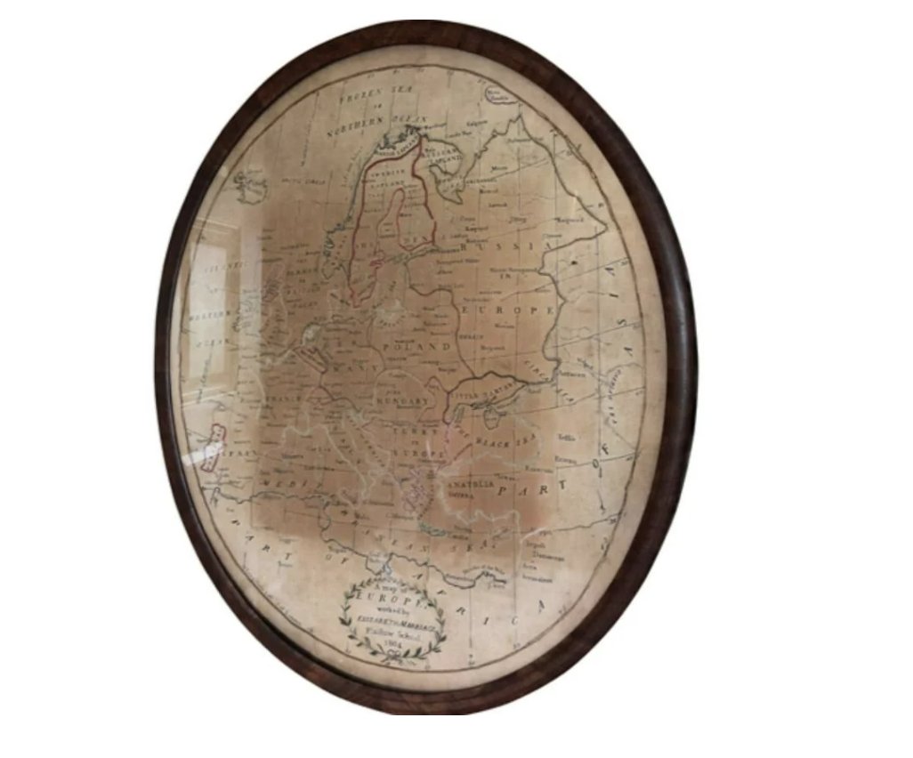 Antique Silk Embroidered Map Sampler, Circa 1804 (1 of 1)