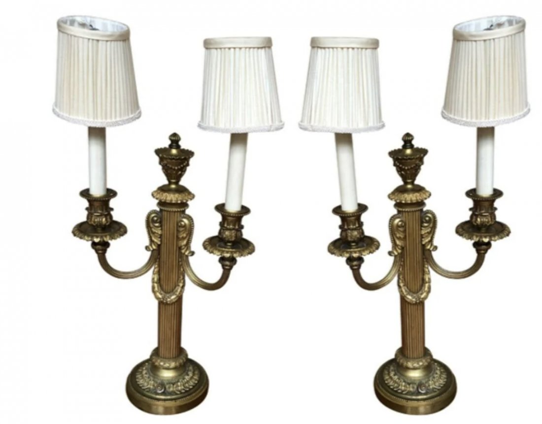 Neoclassical Bronze Two-Arm Candelabra Lamps, Pair (1 of 1)