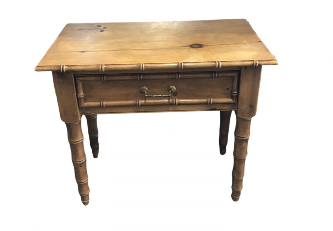 Pine Side Table with Carved Bamboo Detail (1 of 8)