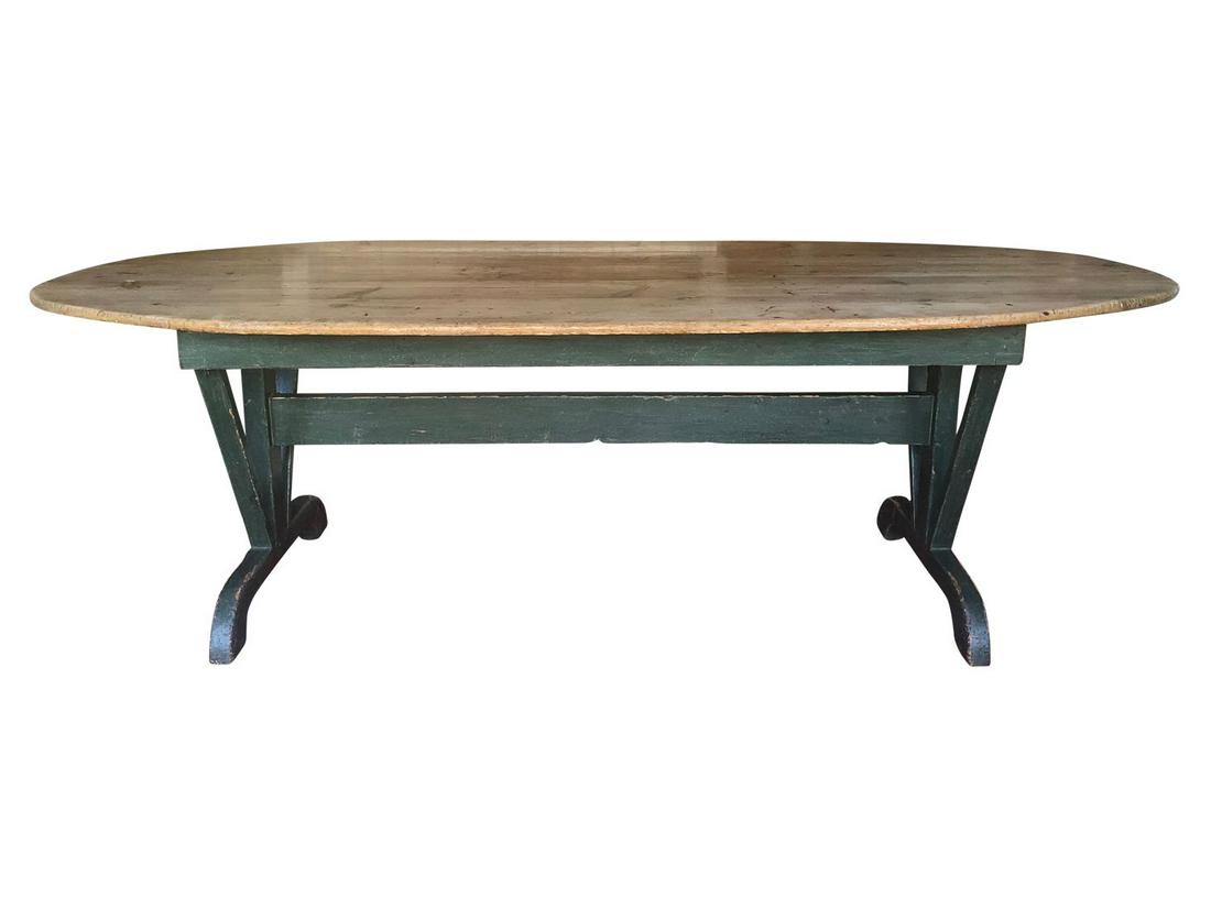 Antique Trestle Table with Green Painted Base (1 of 8)