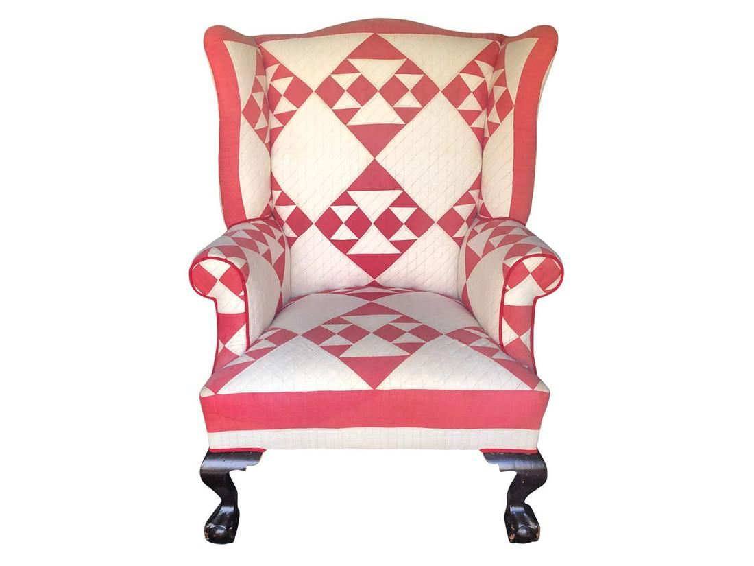 Red & White Quilted Wing Back Chair (1 of 8)