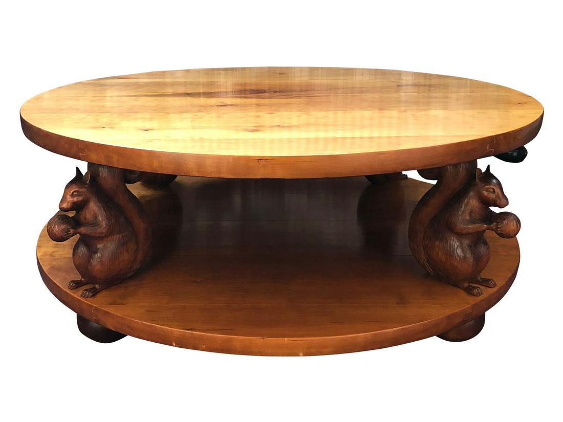 Carved Wood Squirrel Round Cocktail Table (1 of 4)