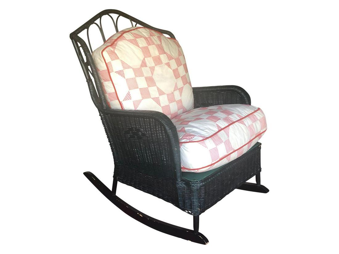 Dark Green Wicker Rocker (1 of 6)