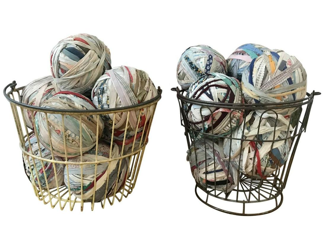 Fabric Balls in Wire Basket, 2 Available (1 of 2)