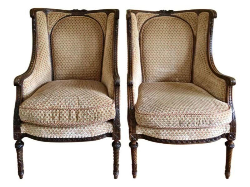 Louis XVI Style Wingback Bergere Chairs, Pair (1 of 5)