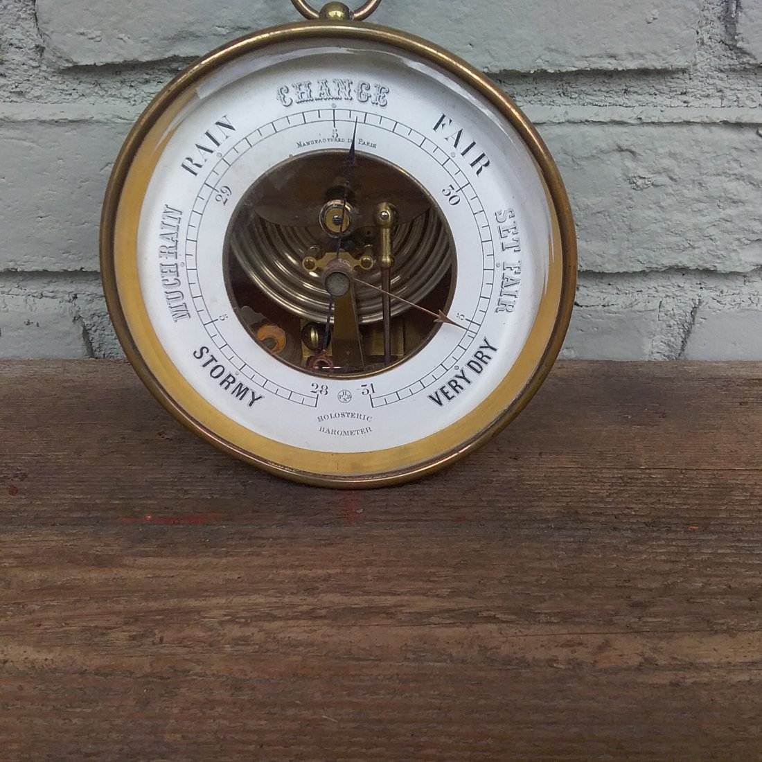 Old Brass Barometer: Old brass barometer, working condition not known. Good weight to it.