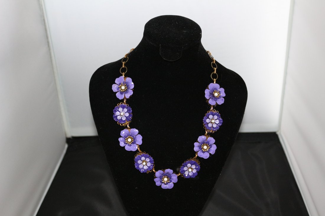 Decorative Painted Copper Backed Flower Design Necklace (1 of 5)