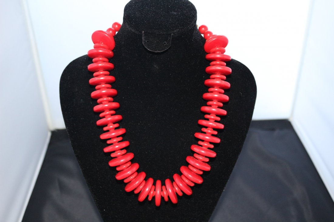 Vintage Red Lucite Chunky Disc Necklace (1 of 5)