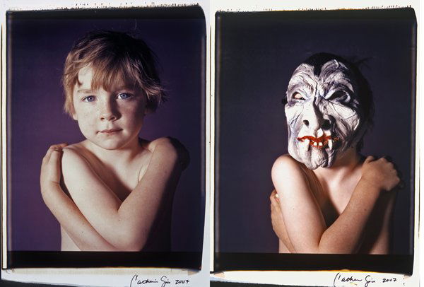 Oliver & Oliver w/ Mask #3, 2007, by Catherine Opie: Color 20 x 24 Polaroid images framed as one, signed by artist, approximately 34 x 47 inches