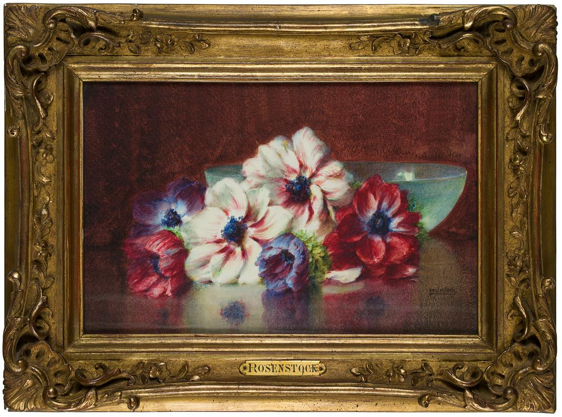 I.ROSENSTOCK(*1880), Still life with flowers: Isidor Rosenstock (1880 Strasbourg - 1956 Paris), Still life with flowers, Watercolor Technique: Watercolor on Paper Size: 8 x 11 3/4 in, Frame: 11 1/2 x 15 1/3 in Inscription: lower right signed: "R