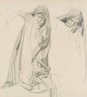 M.THEDY(*1858), Studies of a nun in cowl: Max Thedy (1858 München - 1924 Polling bei Weilheim), Studies of a nun in cowl, Pencil drawing Technique: Pencil drawing on Paper Size: 12 3/4 x 11 2/3 in Inscription: verso inscribed "Max Thedy