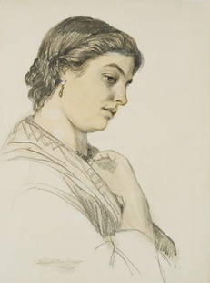 P.SCHOBELT(*1838), Marguerita Fava, Italian girl, 1863: Paul Schobelt (1838 Magdeburg - 1893 Breslau), Portrait of Marguerita Fava, Italian girl in profile, 1863, Washed Pencil drawing Technique: Washed Pencil drawing on Paper, water mark: "[WHA]TMAN [18]6