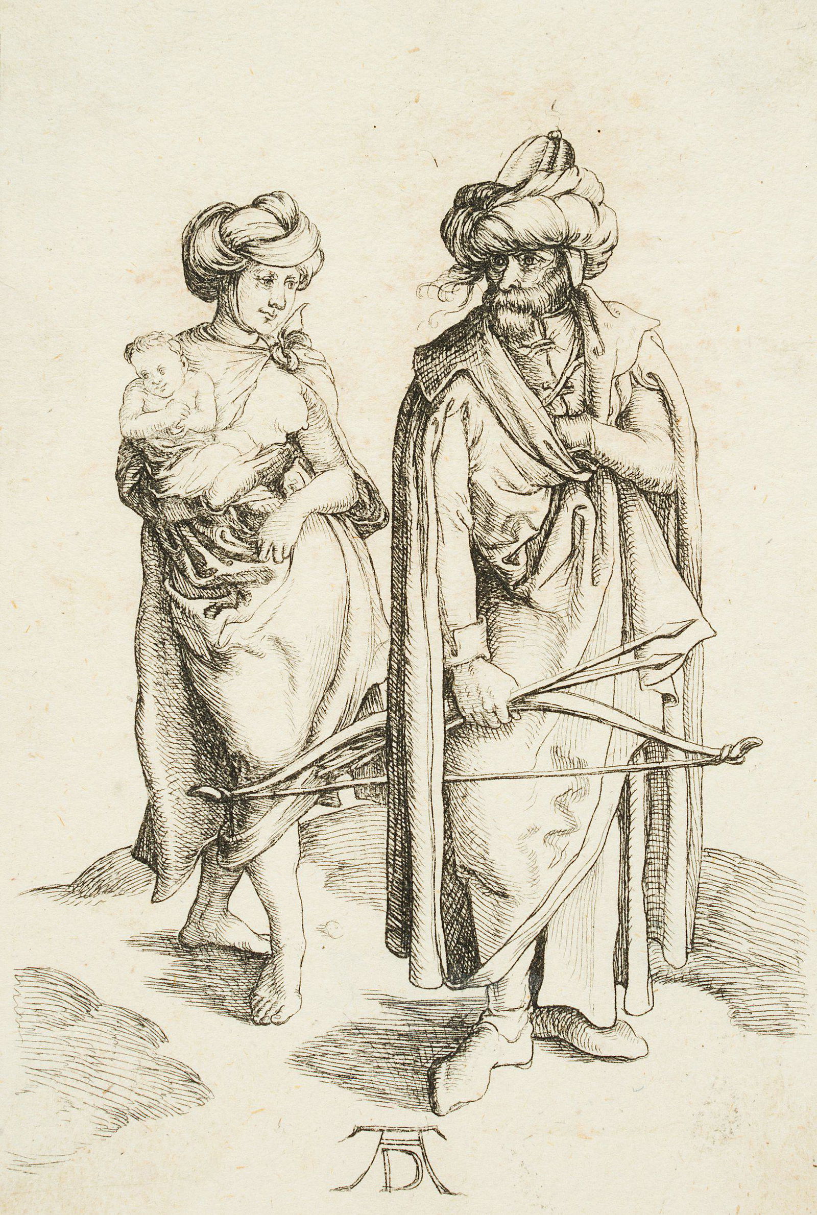 PRESTEL a. DÜRER, Oriental and his wife, 18th c.: Johann Gottlieb Prestel (1739 Grönenbach - 1808 Frankfurt am Main) after Albrecht Dürer: The Oriental and his wife, 18th century, Copper Engraving Technique: Copper Engraving on paper Size: