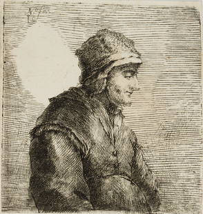 NOTHNAGEL(*1729), Portrait of a Peasant, c. 1770: Johann Andreas Benjamin Nothnagel (1729 Buch am Forst - 1804 Frankfurt am Main), Portrait of a Peasant, c. 1770, Etching  Technique: Etching on paper Size: 3 x 3 in Inscription: top left in the plate