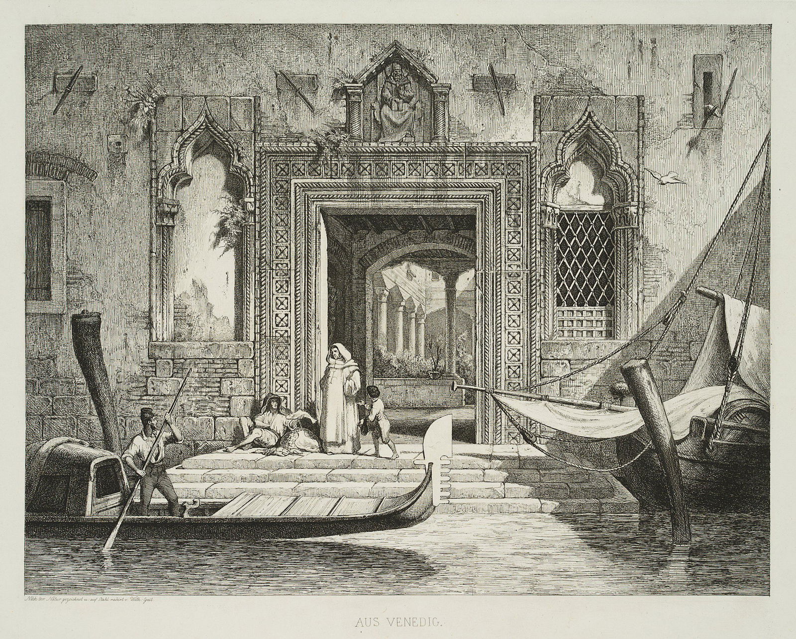 W.GAIL(*1804), From Venice, 19th c.: Wilhelm Gail (1804 München - 1890 München), From Venice, 19th century, Etching on chine collé Technique: Etching on chine collé Size: 11 x 14 1/3 in, Additional Sizes: Platte: 33,1