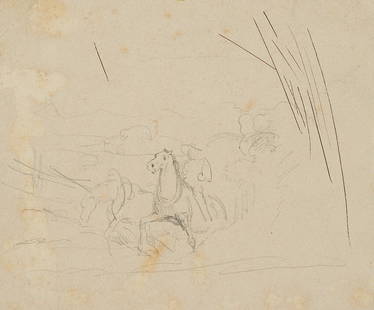 F.LOSSOW(*1837), Study, Horseman with Draft horses,: Friedrich Lossow (1837 München - 1872 München), Study, Horseman with Draft horses, 19th century, Pencil drawing and Indian ink Technique: Pencil drawing and Indian ink on paper, mounted on