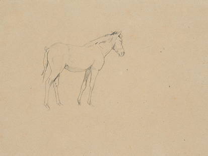 F.LOSSOW(*1837), Study of a standing horse, 19th: Friedrich Lossow (1837 München - 1872 München), Study of a standing horse, 19th century, Pencil drawing Technique: Pencil drawing on paper, mounted on paper Size: 7 1/4 x 9 in Inscription: V