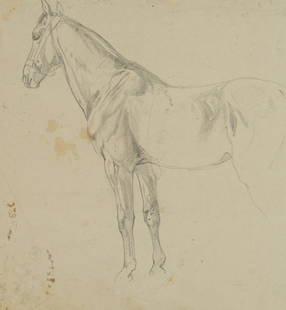 F.LOSSOW(*1837), Study of a standing horse, 19th: Friedrich Lossow (1837 München - 1872 München), Study of a standing horse, 19th century, Pencil drawing Technique: Pencil drawing on paper Size: 11 1/4 x 10 1/3 in Condition: Good