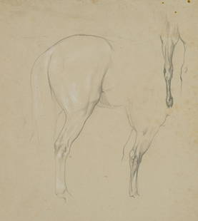 F.LOSSOW(*1837), Study of a horses croup, 19th century,: Friedrich Lossow (1837 München - 1872 München), Study of a horses croup, 19th century, Pencil drawing and white heightening Technique: Pencil drawing and white heightening on paper, mounted