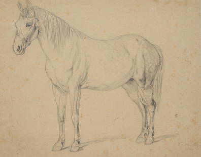 F.LOSSOW(*1837), Standing dapple-gray horse, 1854,: Friedrich Lossow (1837 München - 1872 München), Standing dapple-gray horse, 1854, Pencil drawing Technique: Pencil drawing on paper Size: 12 1/2 x 16 in Inscription: lower right by the