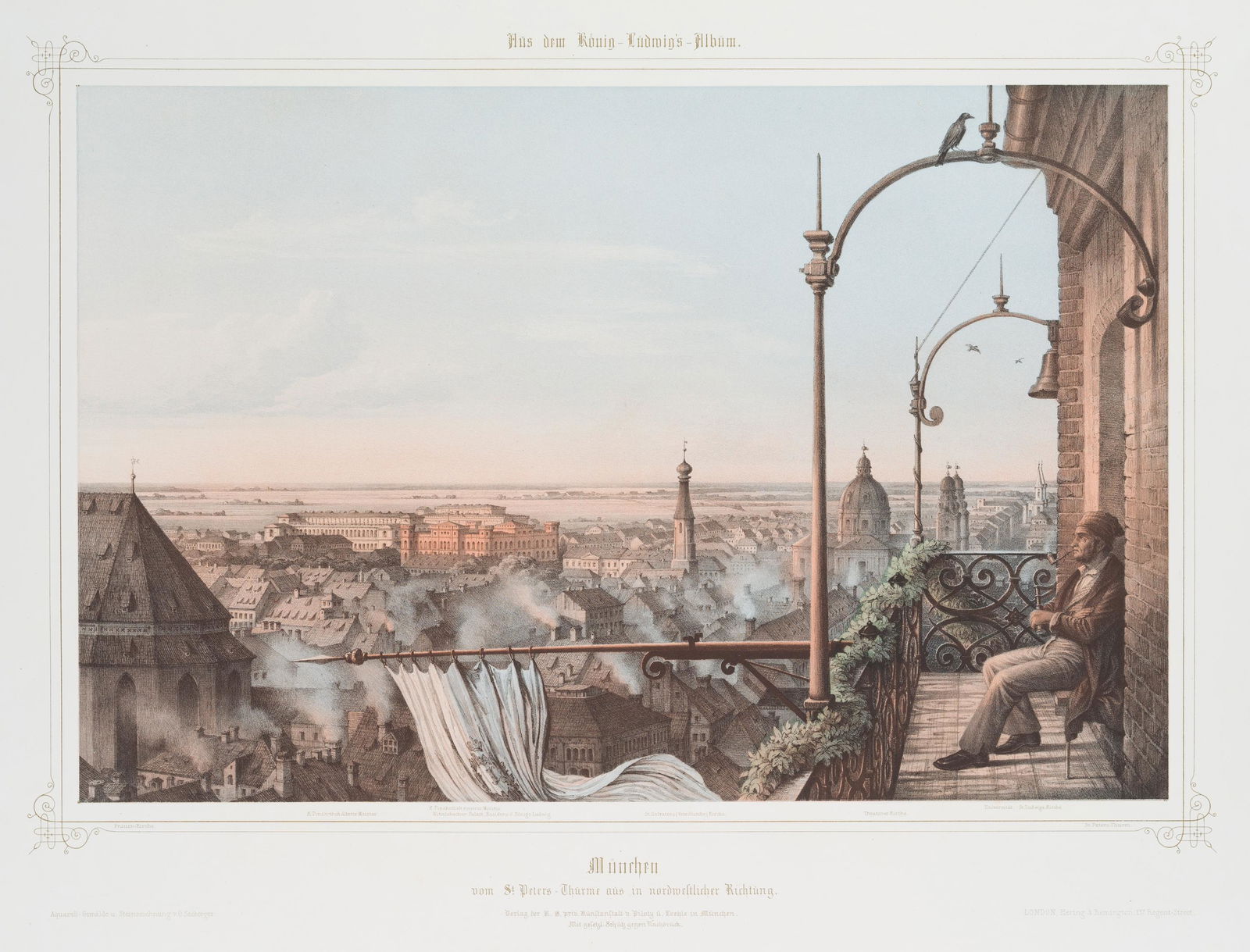 G.SEEBERGER(*1812), Munich, from the St. Peters Tower: Gustav Seeberger (1812 Marktredwitz - 1888 München), Munich, from the St. Peters Tower to the northwest, c. 1850, Colour Lithograph Technique: Colour Lithograph from three stones on paper Size: 1