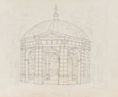 H.MÜLLER(*1819), Temple of Diana in Munich,: Heinrich Müller (1819 Oberneuland - 1890 Bremen) attributed, Temple of Diana in Munich, Hofgarten, 19th century, pen drawing over Pencil drawing Technique: Pen drawing over Pencil drawing on pape