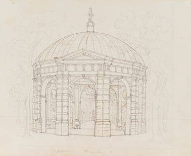 H.MÜLLER(*1819), Temple of Diana in Munich,: Heinrich Müller (1819 Oberneuland - 1890 Bremen) attributed, Temple of Diana in Munich, Hofgarten, 19th century, pen drawing over Pencil drawing Technique: Pen drawing over Pencil drawing on pape