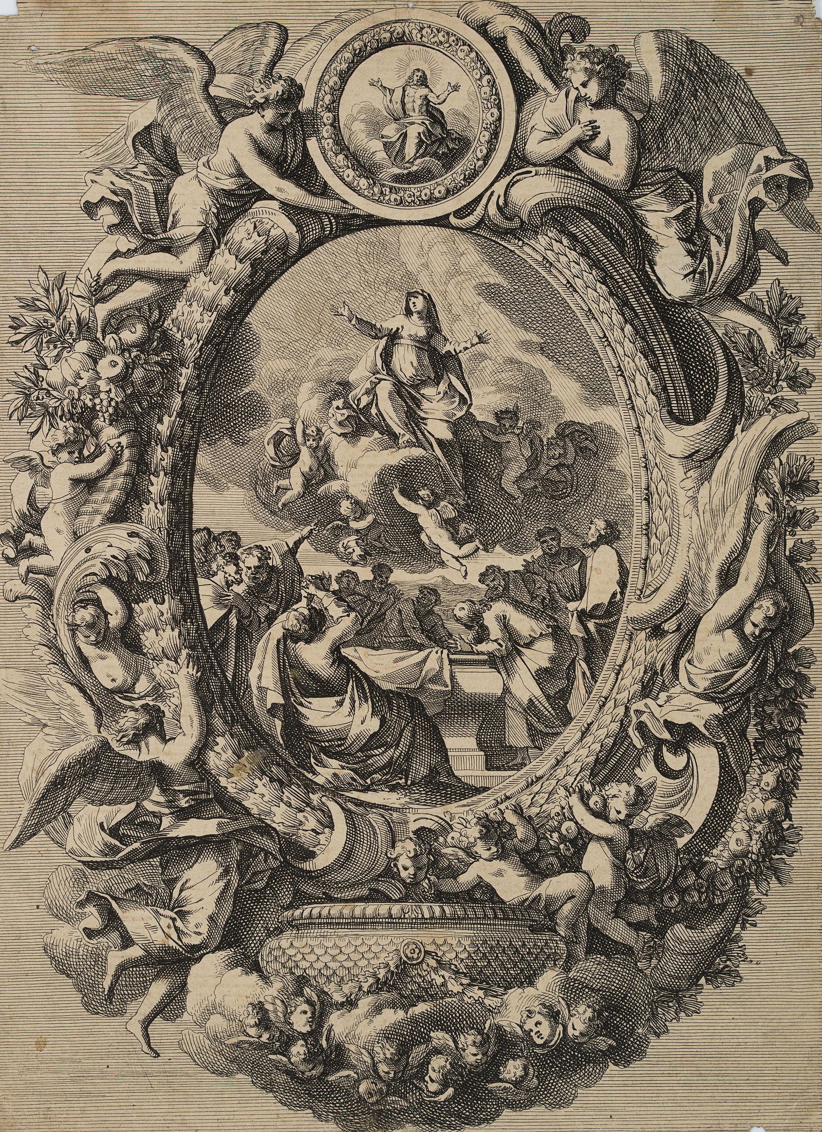 J.LEPAUTRE(*1618) after Titian, Assumption of Mary,: Jean Lepautre (1618 Paris - 1682 Paris) after Titian, Assumption of Mary, from the series "BÃ©nitiers", 1667, Etching Technique: Etching on paper Size: 11 1/3 x 8 1/3 in Inscription: lower middle i