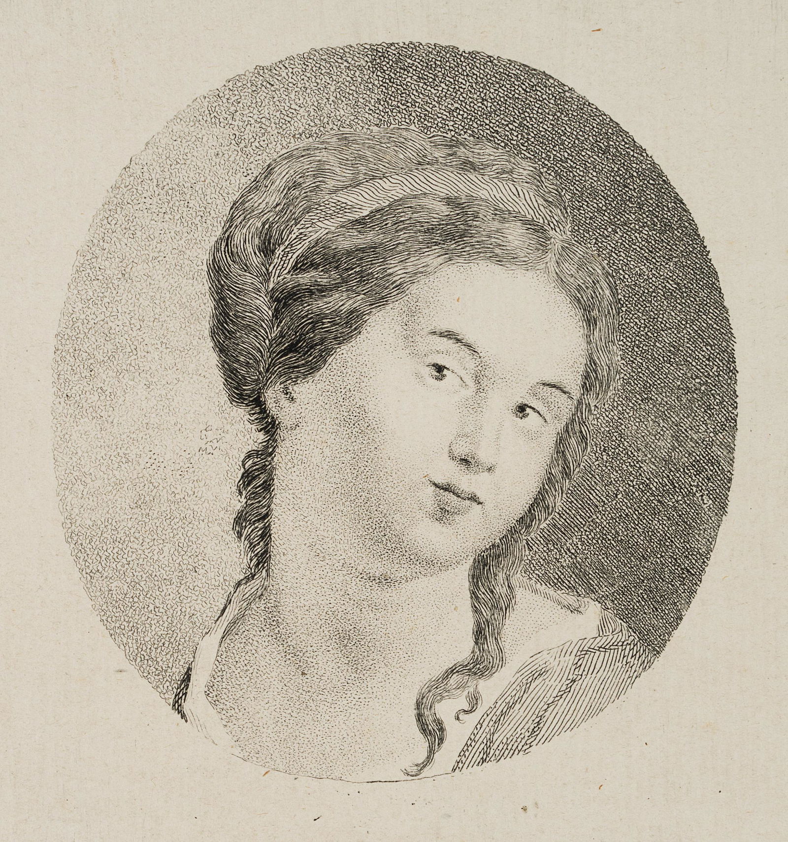 J.RIEDEL(*1736) after Guercino, head of a young woman,: Johann Anton Riedel (1736 Falkenau - 1816 Dresden) after Guercino, head of a young woman, Etching Technique: Etching on paper Size: 7 x 5 in, Plate: 3 3/4 x 3 2/3 in Condition: Very good condition. P